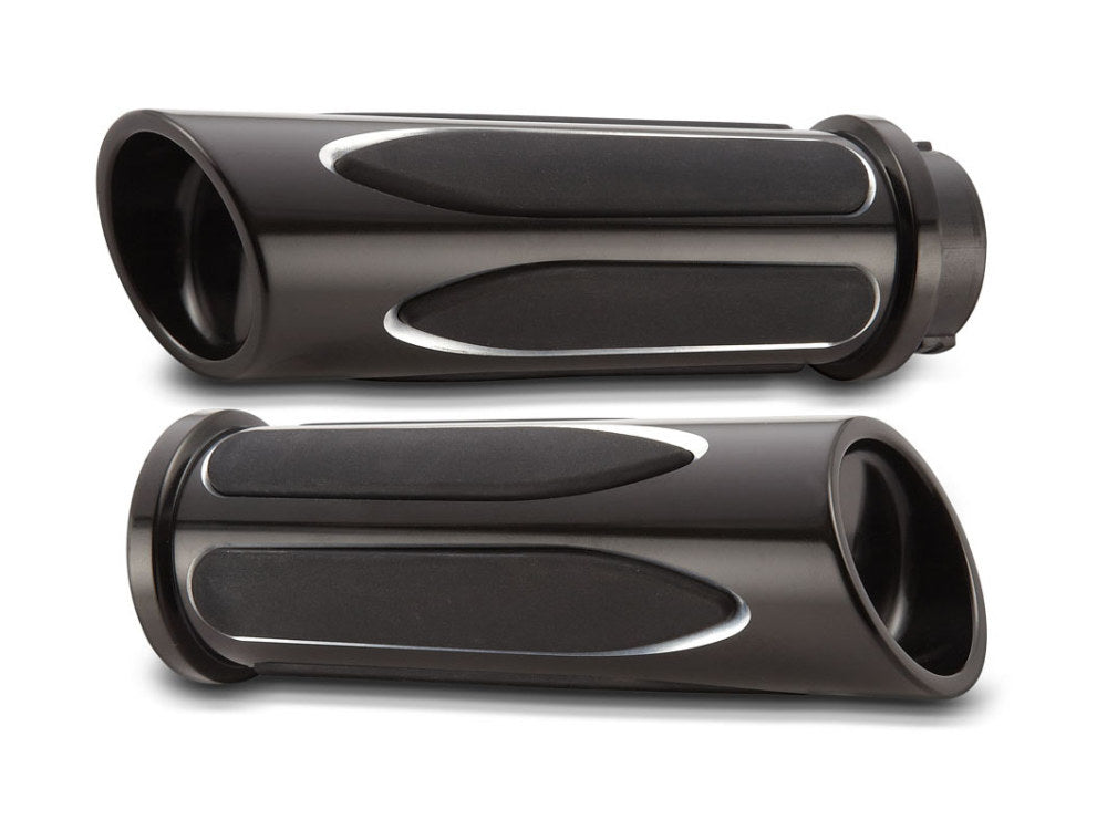 Deep Cut Comfort Handgrips – Black. Fits Big Twin 2008-2024 with Throttle-by-Wire