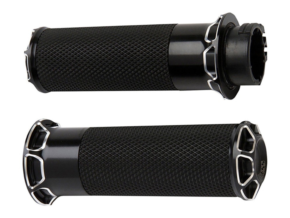 Beveled Fusion Handgrips – Black. Fits Big Twin 2008-2024 with Throttle-by-Wire