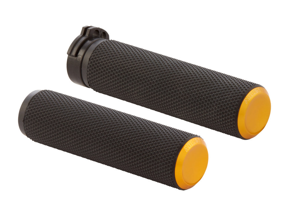 Knurled Fusion Handgrips – Gold. Fits Big Twin 2008-2024 with Throttle-by-Wire