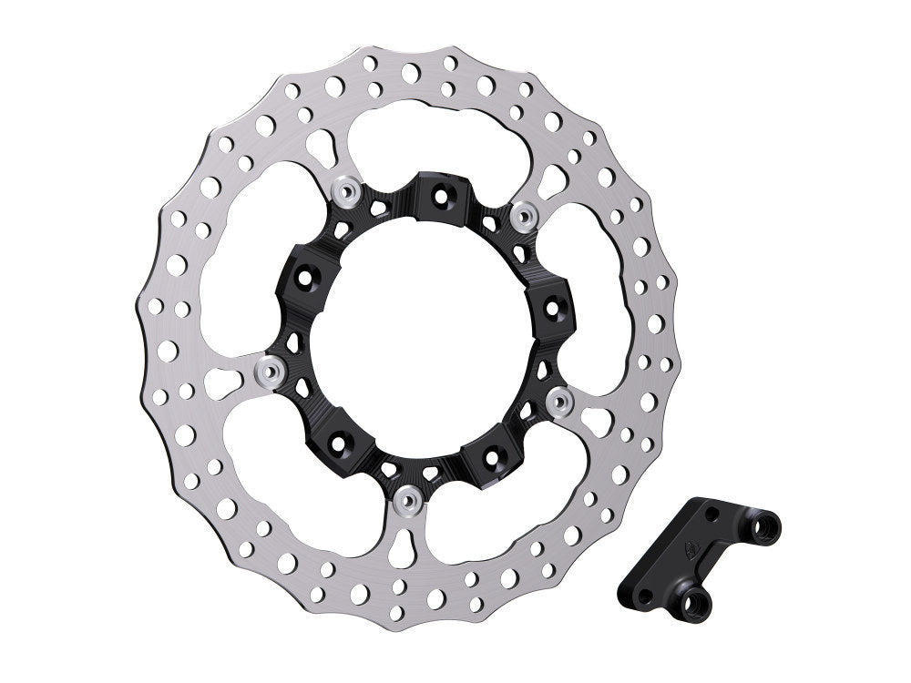 14in. Left Hand Front Jagged Big Brake Disc Rotor – Black. Fits Most Touring 2008-2024