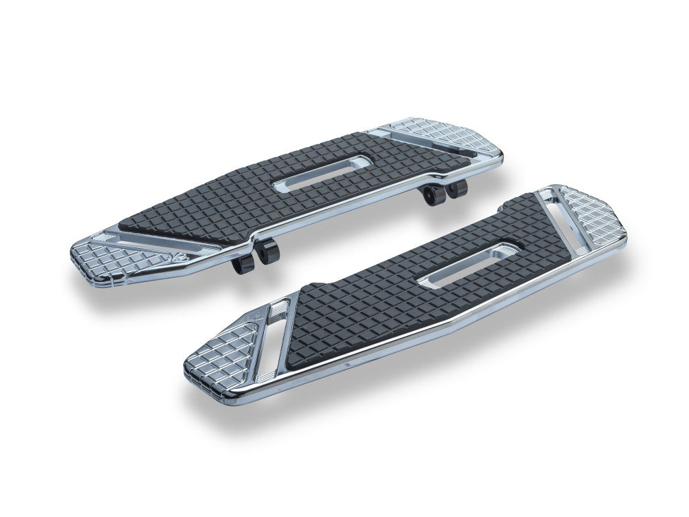 SpeedLiner Front Floorboards – Chrome. Fits Touring 1980up, FL Softail 1986-2017 & Dyna Switchback 2012-2016
