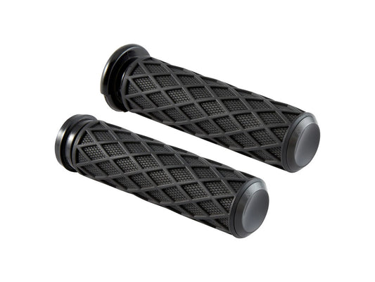 Diamond Handgrips – Black. Fits Big Twin 2008-2024 with Throttle-by-Wire