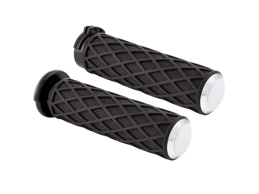 Diamond Handgrips – Chrome. Fits Big Twin 2008-2024 with Throttle-by-Wire