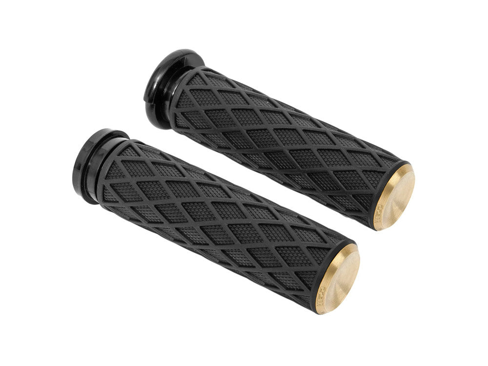 Diamond Handgrips – Brass. Fits Big Twin 2008-2024 with Throttle-by-Wire