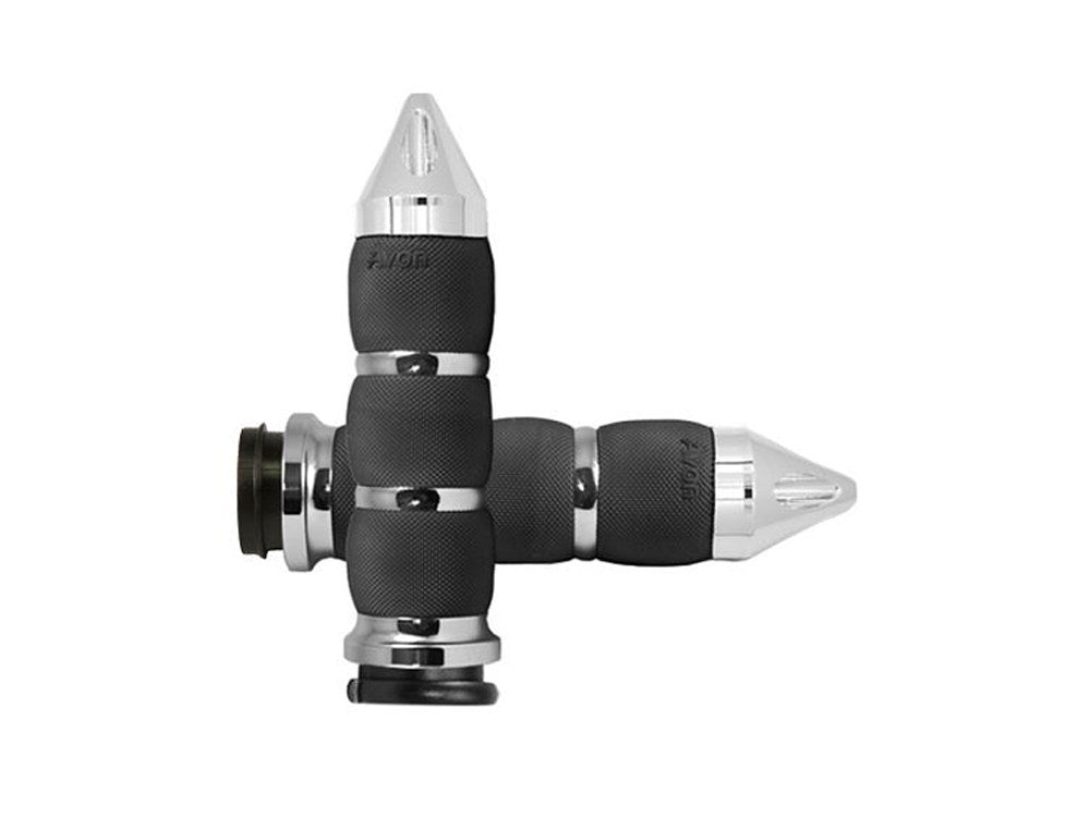 Spike Air Cushion Handgrips – Chrome. Fits Big Twin 2008-2024 with Throttle-by-Wire