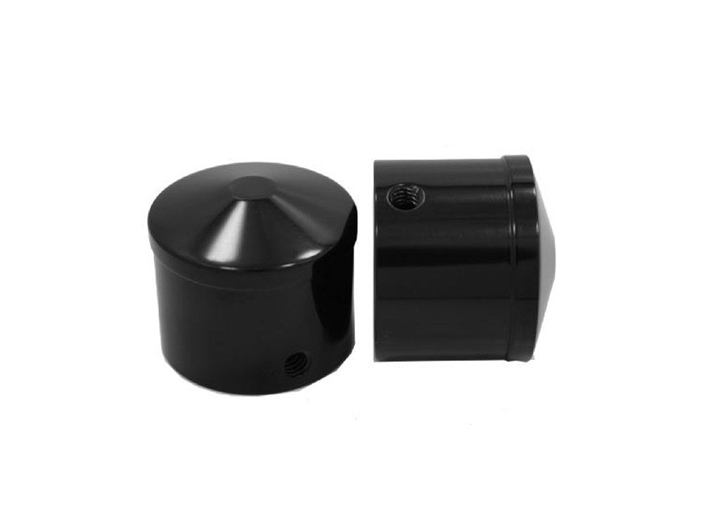 Front Axle Caps – Black. Fits Softail 1984-2006, Dyna 1991-2003, Touring 1980-1999, Sportster 1988-2007, FXR 1982-1994 & FXWG 1980-1986