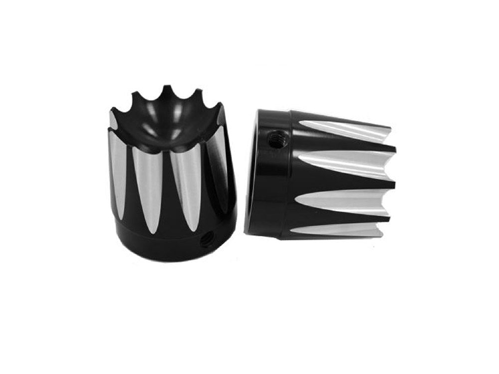 Excalibur Front Axle Caps – Black. Fits Touring 2008up, Softail 2007-2017, Dyna 2008-2017, Sportster 2008-2021, V-Rod 2008-2011, Street 2015-2020