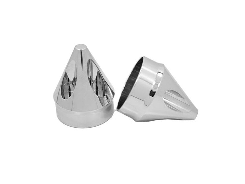 Spike Front Axle Caps – Chrome. Fits Softail 1984-2006, Dyna 1991-2003, Touring 1980-1999, Sportster 1988-2007, FXR 1982-1994 & FXWG 1980-1986