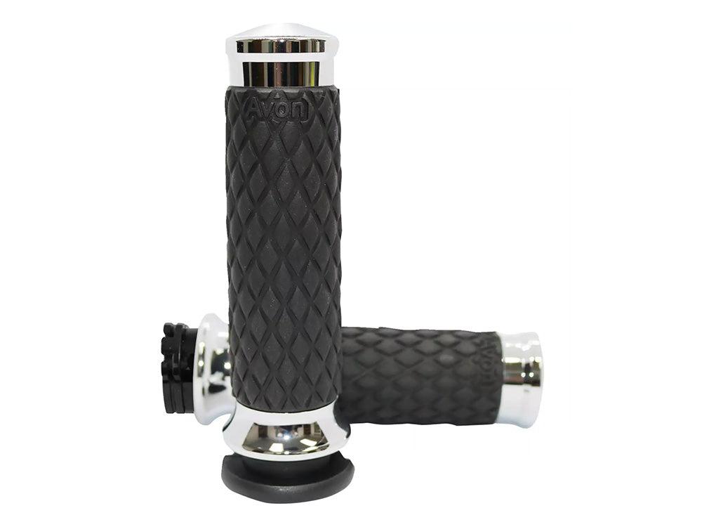 Diamond Contour Handgrips – Chrome. Fits H-D with Throttle Cable