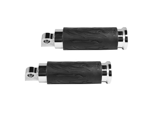 Flame Footpegs – Chrome. Fits H-D