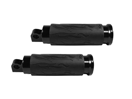 Flame Footpegs – Black. Fits H-D