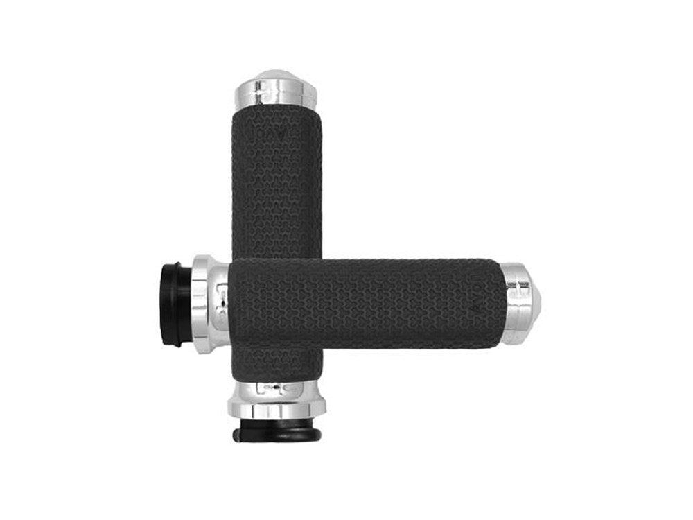 Small Memory Foam Handgrips – Chrome. Fits Big Twin 2008-2024 with Throttle-by-Wire