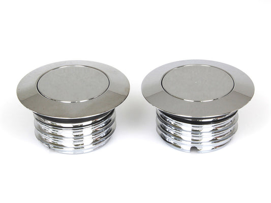 Screw-In Pop-Up Style Fuel Caps – Chrome. Fits H-D 1982-1995.