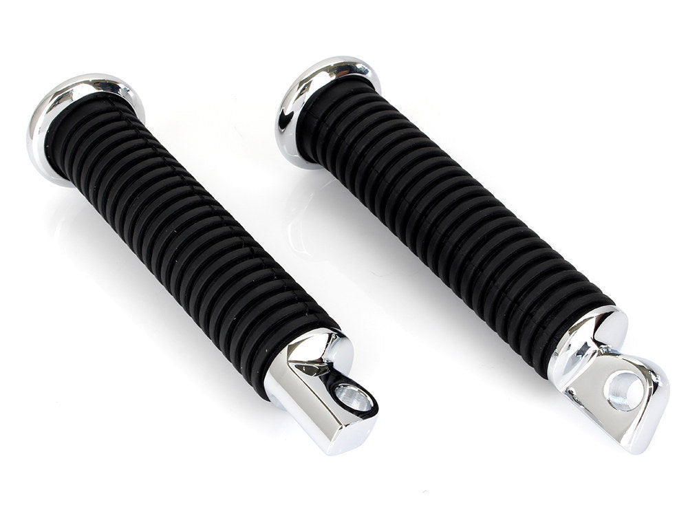 Extended Footpegs with Black Rubber & Male Mounts – Chrome.