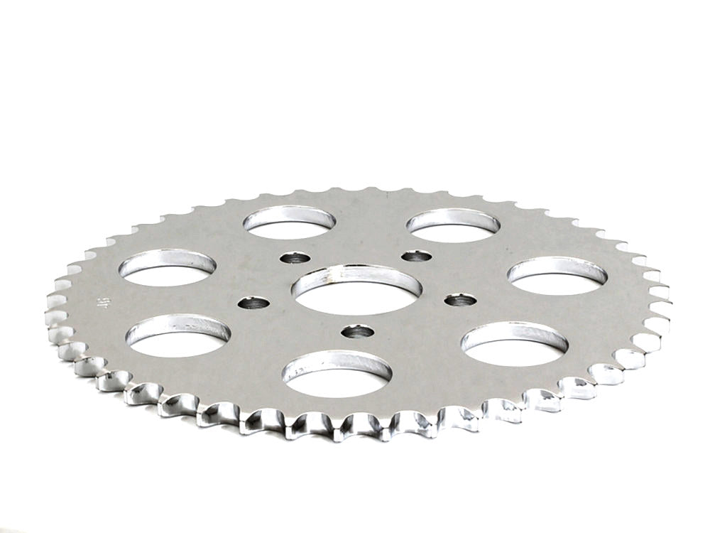 46 Tooth, Flat Steel Rear Chain Sprocket – Chrome. Fits Big Twin 1973-1999 & Sportster 1979-1999.