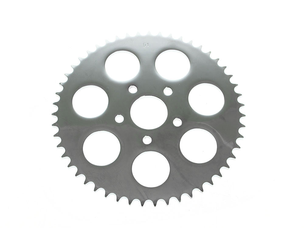 51 Tooth, Flat Steel Rear Chain Sprocket – Chrome. Fits Big Twin 1973-1999 & Sportster 1979-1999.