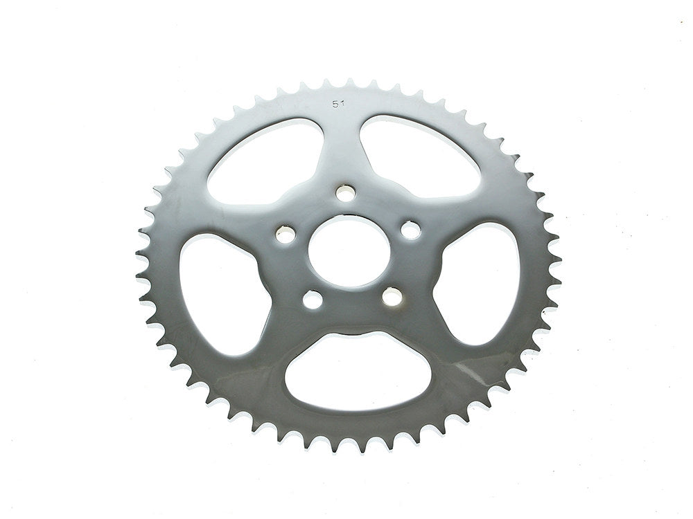 51 Tooth, Flat Steel Rear Chain Sprocket – Chrome. Fits Big Twin 1973-1999 & Sportster 1979-1999.