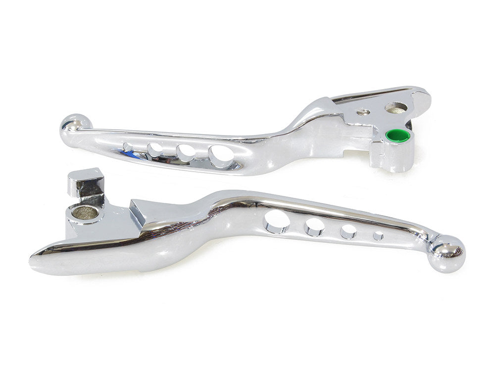 4 Hole Hand Levers – Chrome. Fits Softail 2018-2024