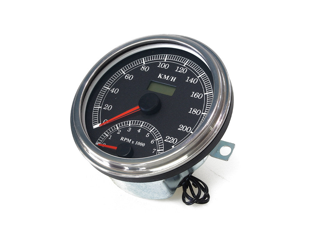 4-1/2in. Tank Mount KPH Speedometer with Tachometer – Chrome. Fits Big Twin 1936-1995