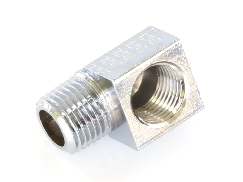 90 degree Elbow Oil Fitting with 1/8in. NPT Male Thread & x 1/8in. NPT Female Thread.