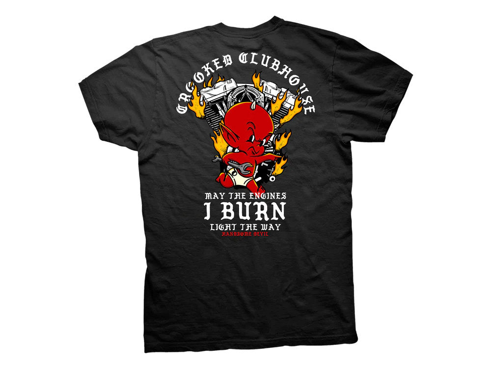Crooked Clubhouse Black Devil Engine Short Sleeve Tee. Large.