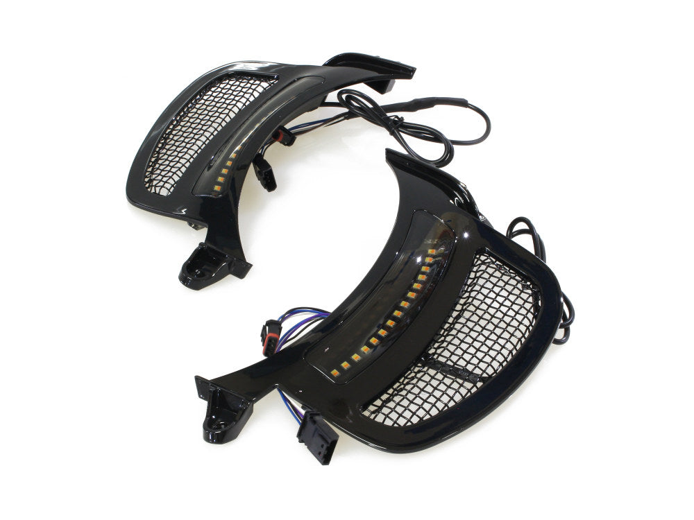Dynamic LED Vent Inserts With Amber & White LED’s – Black with Black Mesh. Fits Road Glide 2015-2023