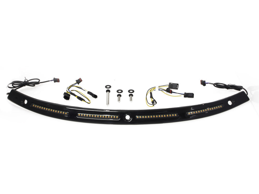 LED DRL Windshield Trim with Sequential Amber Turn, White Run & Smoke Lens – Black. Fits Touring 2014-2023