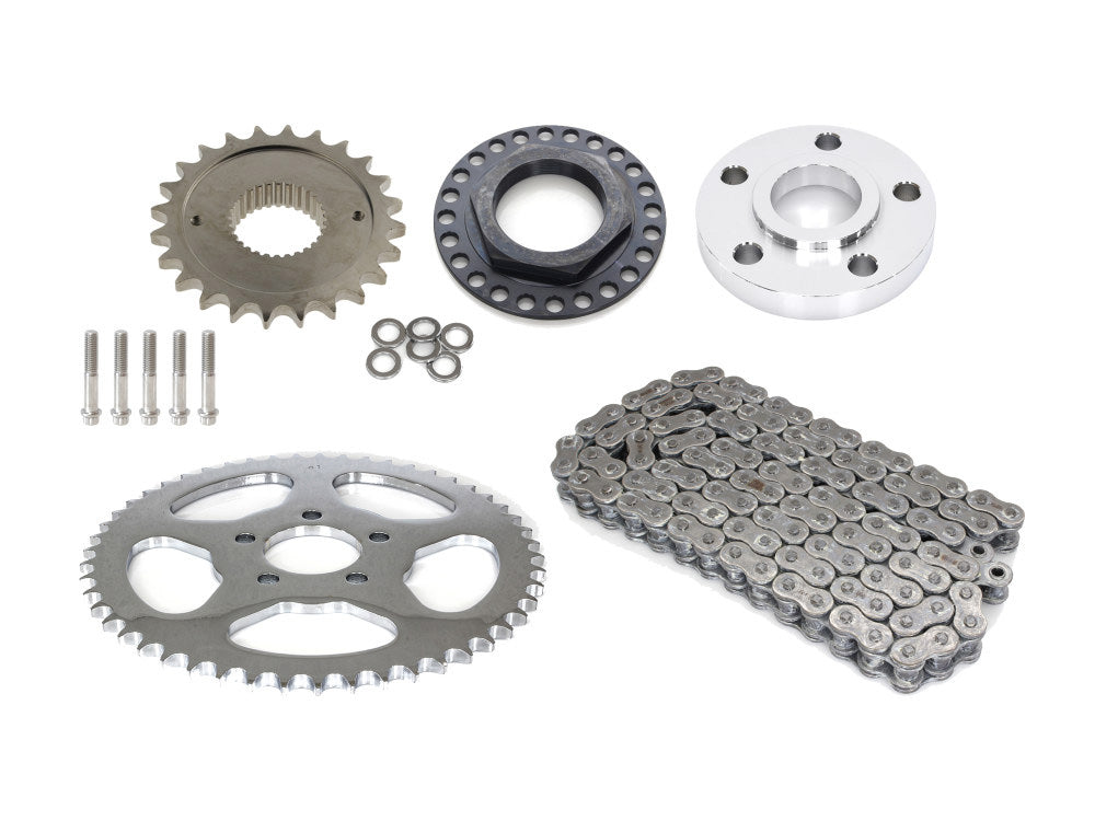 Rear Drive Belt to Chain Conversion. Fits Softail Rocker 2008-2011 & Breakout 2013-2017. Silver rear Sprocket. Final Drive Ratio = 2.125:1