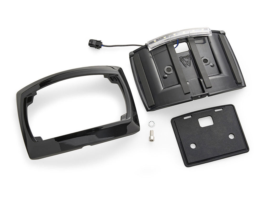 Curved Number Plate Frame with Number Plate Light Only – Gloss Black. Fits CVO Touring 2023up & Street Glide & Road Glide 2024up