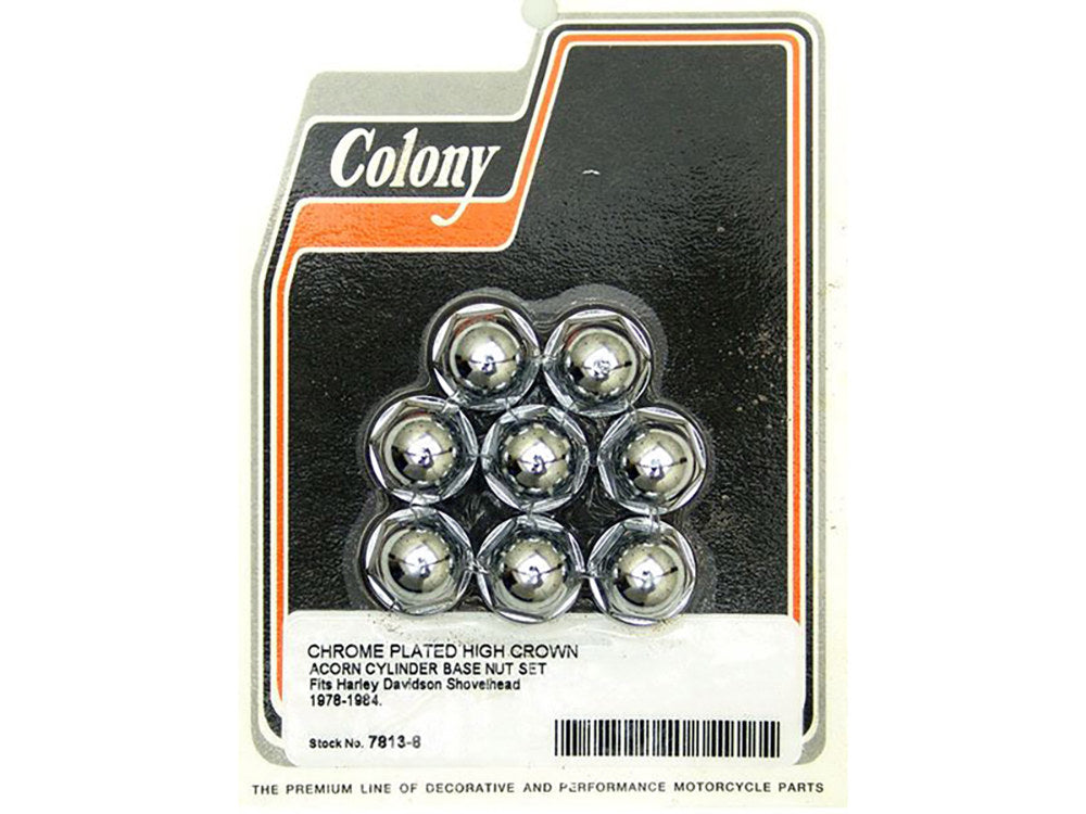 Acorn Cylinder Base Nuts – Chrome. Fits Shovels 1978-1984.