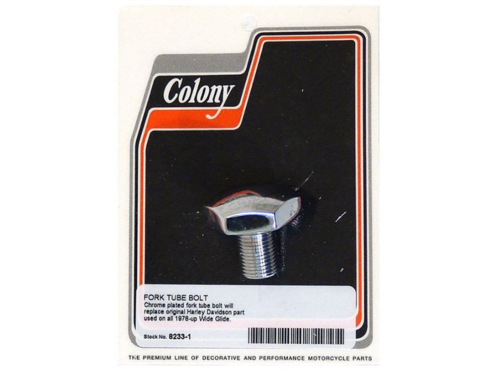 Fork Tube Bolt – Chrome. Fits Big Twin 1978-2017 with Wide Glide Front End.