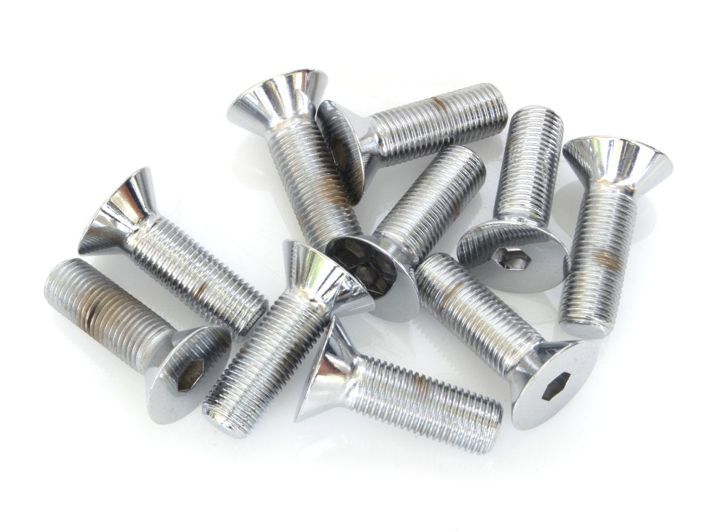 3/8-24 x 1-1/4in. UNF Flat Head Allen Bolts – Chrome. Pack 10.