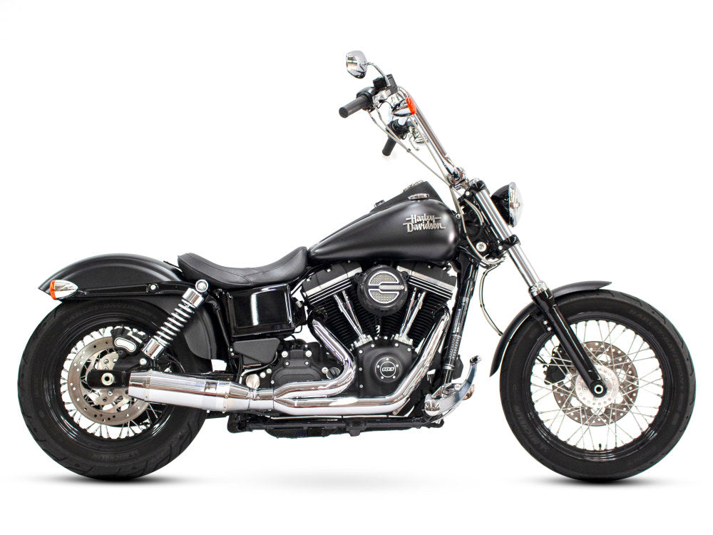 Bob Cat 2-into-1 Exhaust – Chrome with Aluminium Sleeve Muffler. Fits Dyna 2006-2017
