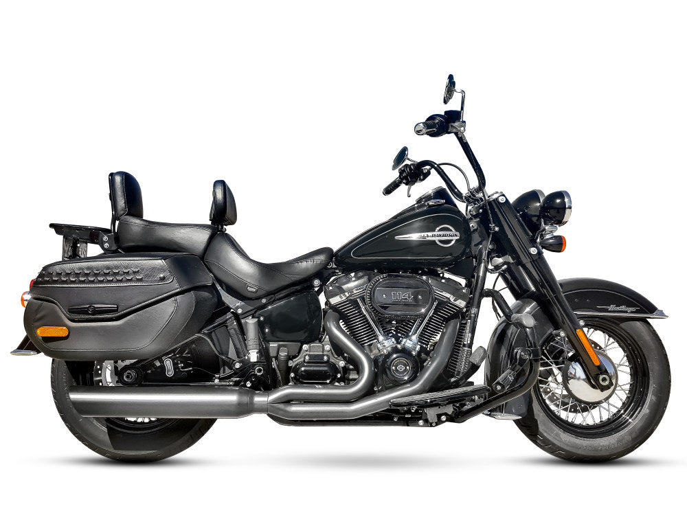 Fat Cat 2-into-1 Exhaust with Straight Muffler – Black. Fits Heritage Classic & Sport Glide 2018-2024