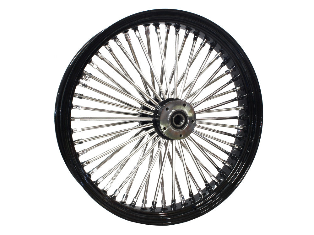 21in. x 3.5in. Mammoth Fat Spoke Front Wheel – Gloss Black & Chrome. Fits Dyna Fat Bob 2012-2017 & CVO Pro Street Breakout 2016-2017