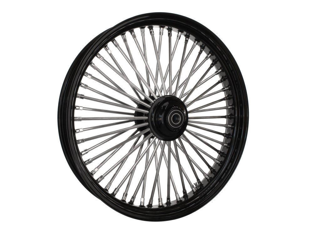 23in. x 3.5in. Mammoth Fat Spoke Front Wheel – Gloss Black & Chrome. Fits Softail Heritage 2011up, Deluxe 2011-2020, Slim 2012-2021 & Fatboy 2011-2017