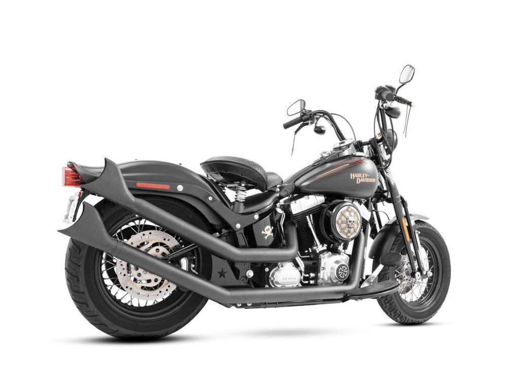 Upswept Exhaust – Black with Black Sharktail End Caps. Fits Softail 1986-2017