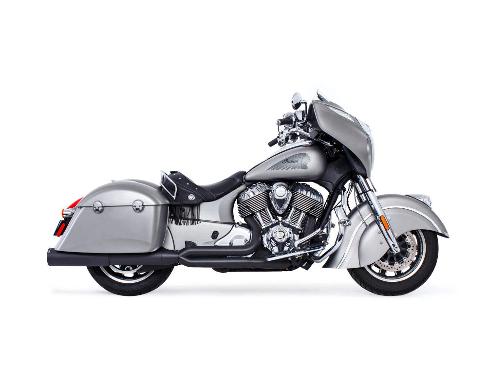 Union 2-into-1 Exhaust – Black with Black End Cap. Fits Indian Big Twin 2014up with Hard Saddle Bags.