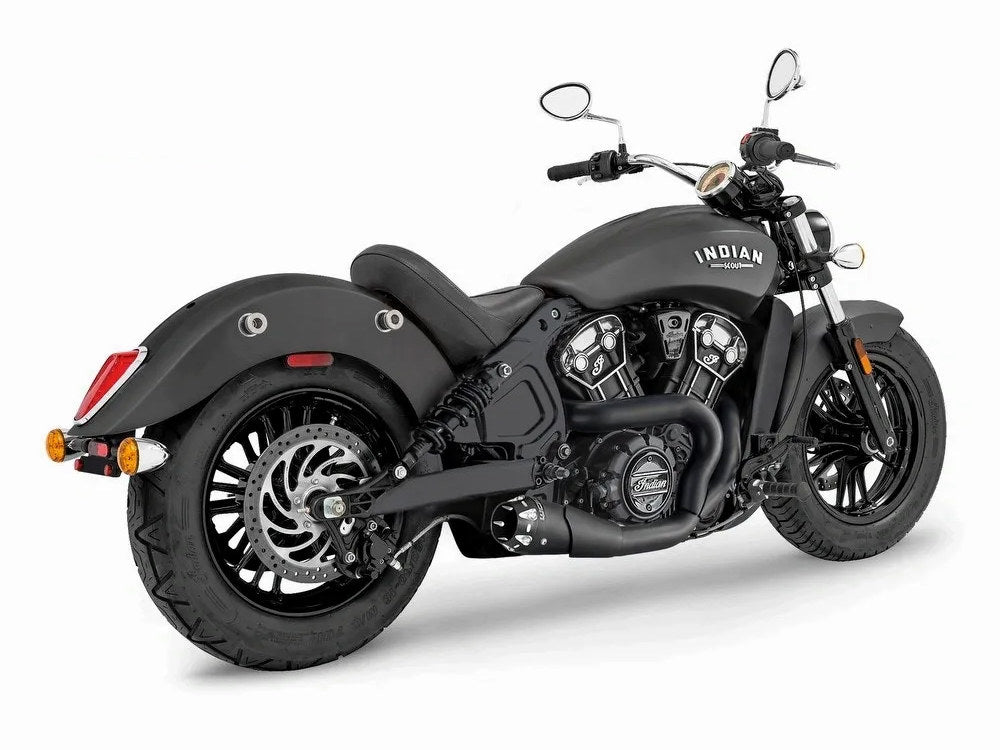 American Outlaw Shorty 2-into-1 Exhaust – Black with Black End Cap. Fits Indian Scout 2015-2024