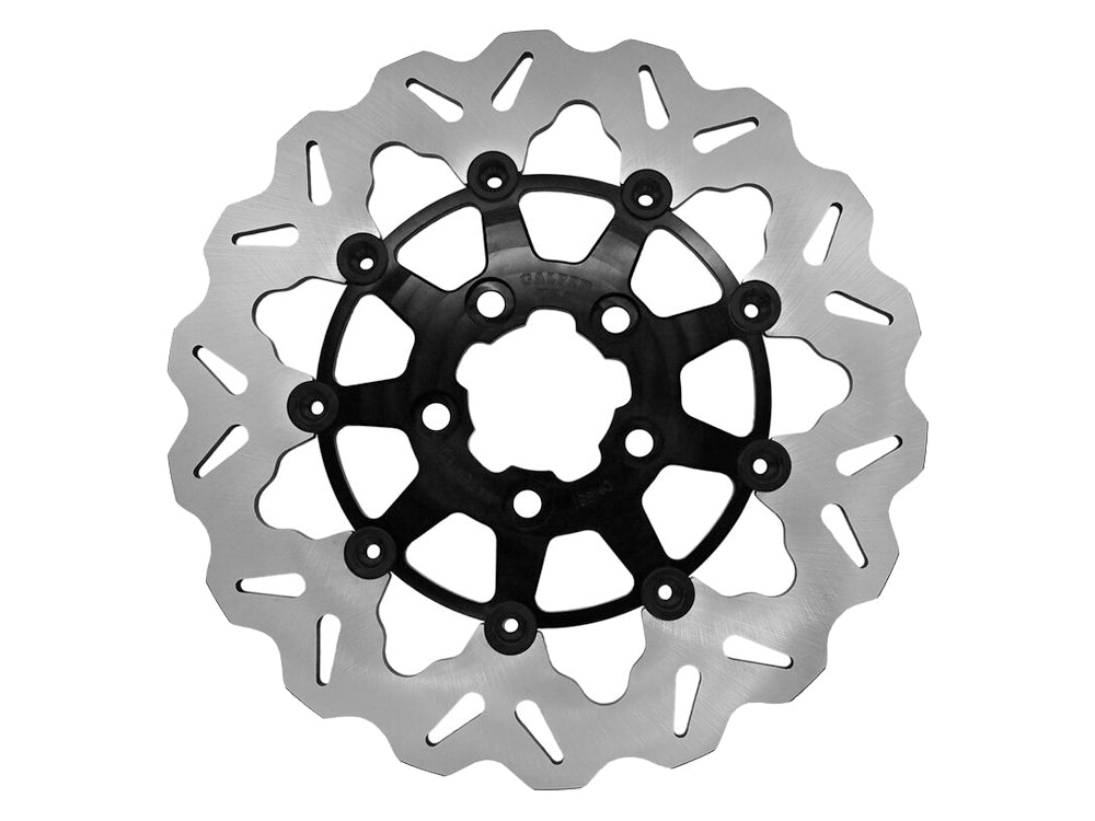 11.5in. Rear Floating Wave Disc Rotor with Black Carrier. Fits Big Twin 2000up & Sportster 2000-2010.
