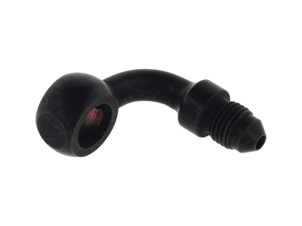 Black 3/8in. (10mm) ID, 90 Degree Banjo – Male #3 End.