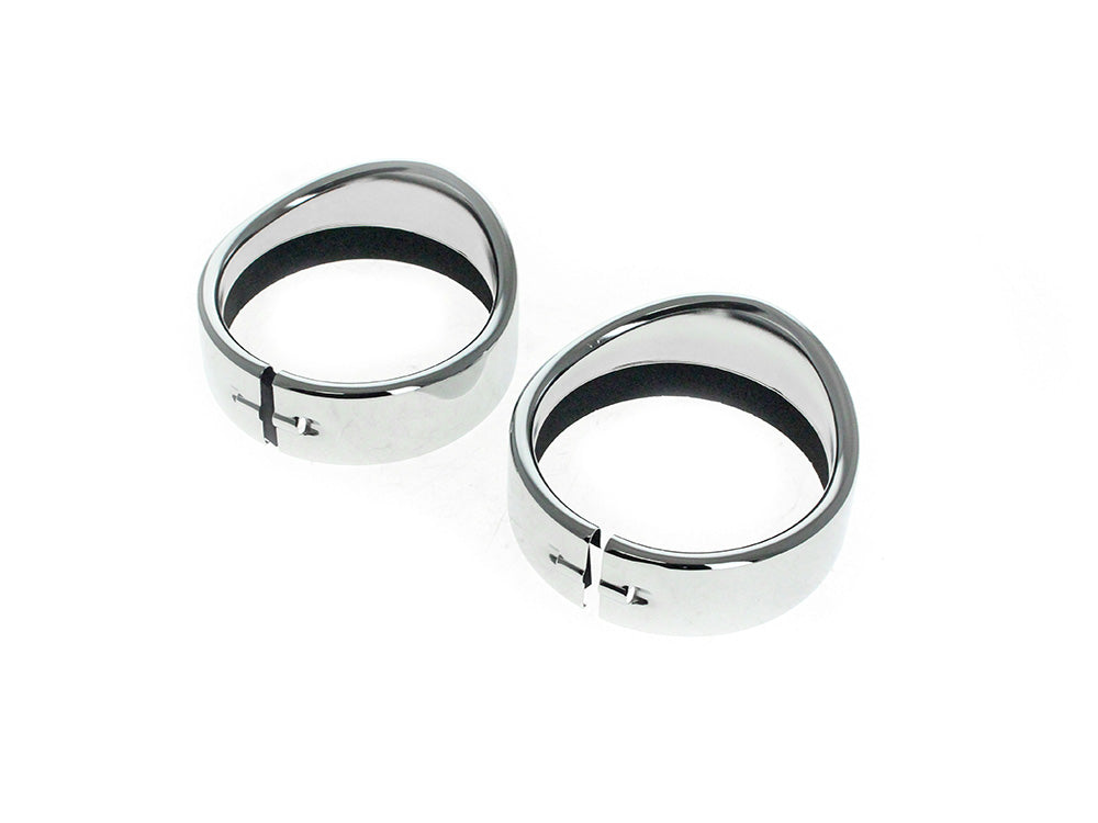 Peaked Visor Style 4-1/2in. Passing Lamp Trim Ring – Chrome. Fits Big Twin 1969up