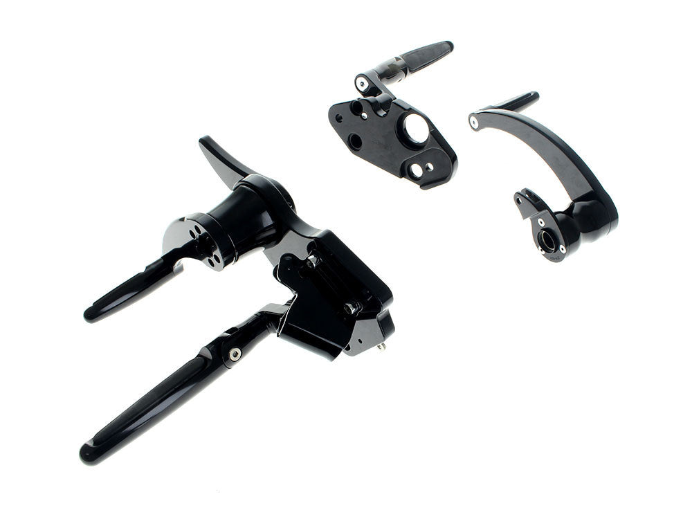Standard Length Forward Controls with Folding Rubber Inlay Pegs – Black. Fits Touring 2014up including Trikes.