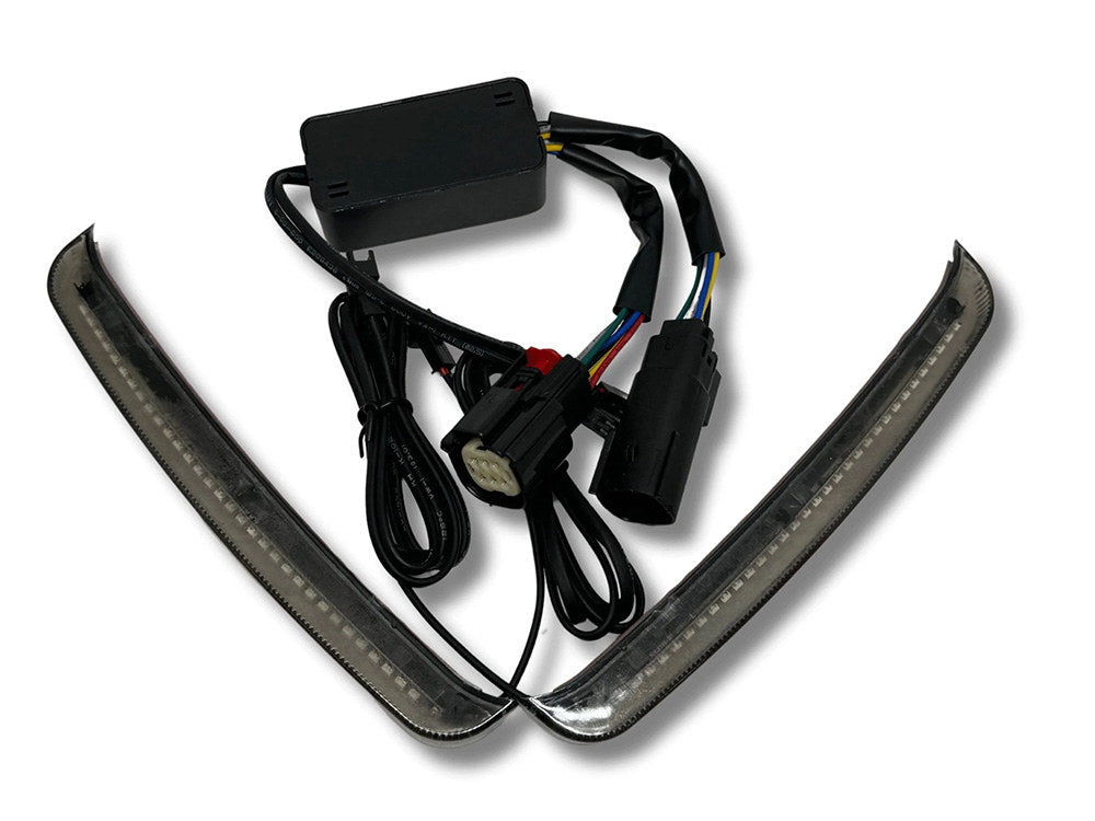 Sequential Slimline Saddlebag Lights. Red Run/Brake, Amber Turn with Smoke Lens. Fits Touring 2014up.
