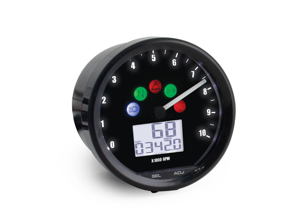 2-1/2in. Vintage Style Digital Speedometer with Tachometer – Black.