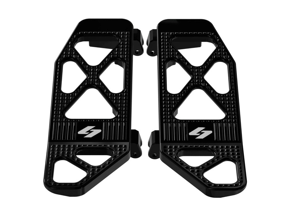 Max Lean Front Floorboards – Black. Fits Touring 1980up, FL Softail 1986-2017 & Dyna Switchback 2012-2016
