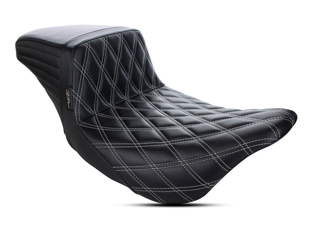 Kickflip Dual Seat with White Double Diamond Stitch. Fits Most Touring 2008-2024
