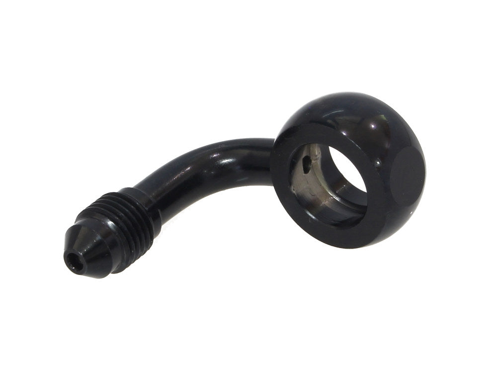 Black True 12mm ID, 90 Degree Banjo – Male #3 End.