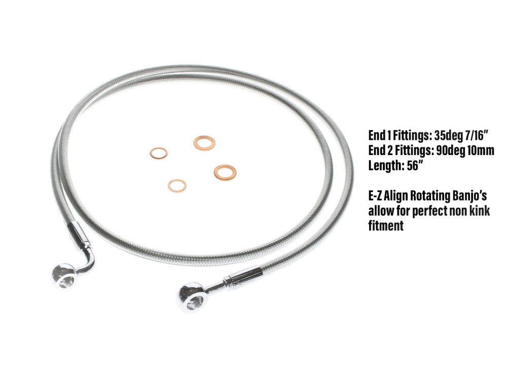 56in. E-Z Align Front Brake Line with 7/16in. x 35 Degree Banjo – Sterling Chromite.