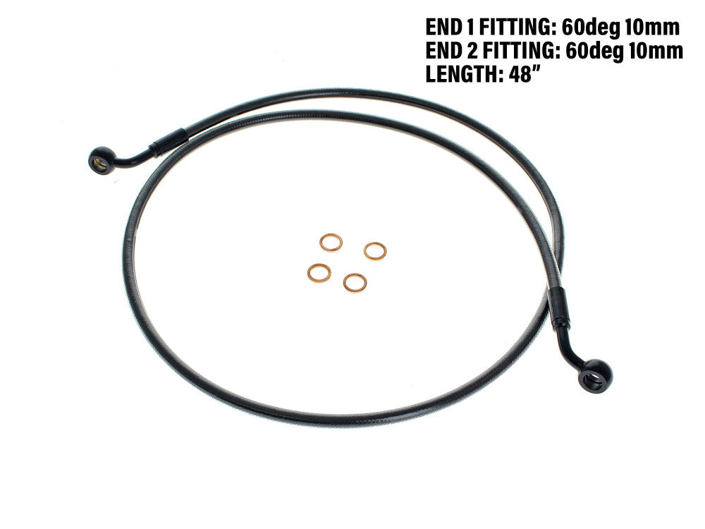 48in. E-Z Align Front Brake Line with 10mm x 60 Degree Banjo – Black Pearl. Fits Sportster 2004-2013.